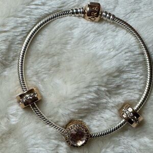 Pandora Silver and Rose Gold Charm Bracelet